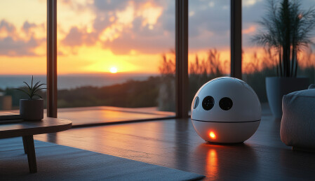 夕阳窗景与智能机器人