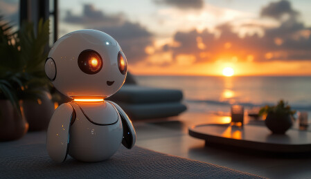 夕阳窗景与智能机器人