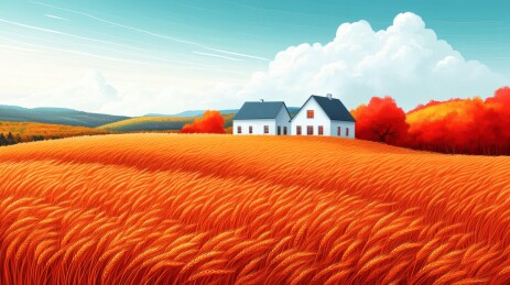 秋日麦田农舍风光