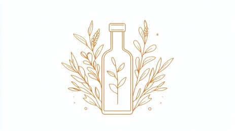 橄榄油瓶与植物的清新静物