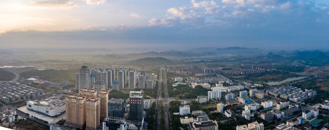广西崇左城市建筑航拍全景