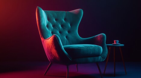 霓虹光影下的丝绒单人沙发