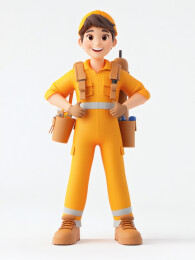 穿着橙色工作服的工人