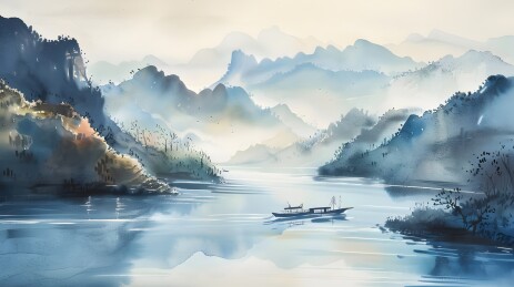 水墨山水江景图
