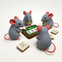 小老鼠打麻将的插画