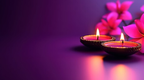 紫色背景的节日油灯