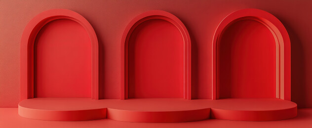 红色背景下的中式建筑