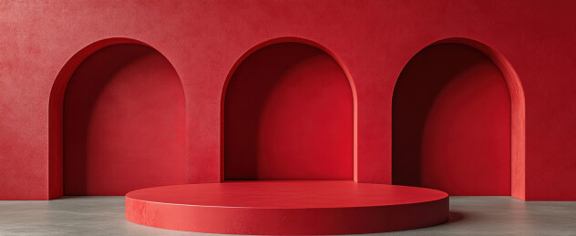 红色背景下的中式建筑