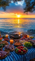 海滨日落野餐景致