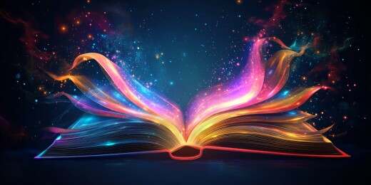 幻彩流光中的翻开旧书籍