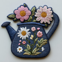 喷水壶雏菊刺绣图案