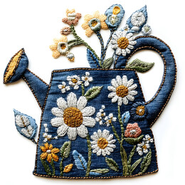 喷水壶雏菊刺绣图案