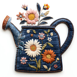 喷水壶雏菊刺绣图案