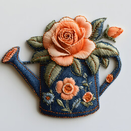 喷水壶玫瑰刺绣图案