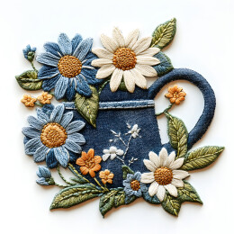 喷壶雏菊刺绣图案