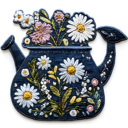 喷壶雏菊刺绣图案