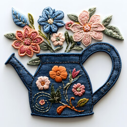 喷壶花卉刺绣图案