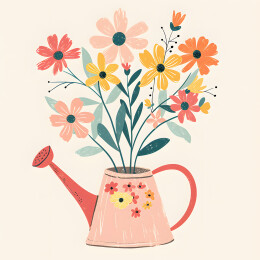 卡通喷壶花卉插画