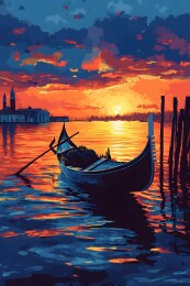 夕阳余晖中的威尼斯贡多拉