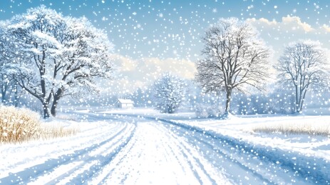 暴雪中的积雪压弯树木