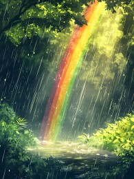 雨后天晴的彩虹与绿意