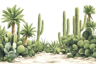 阳光下的仙人掌与好奇游客