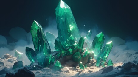 黑色背景下的绿色水晶簇