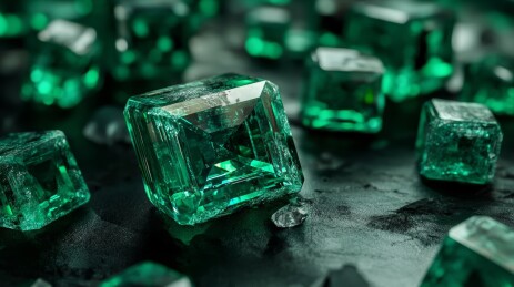 黑色背景下的绿色水晶簇