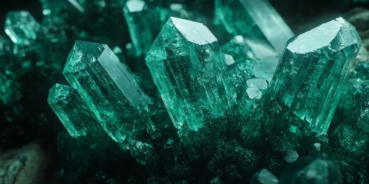 黑色背景下的绿色水晶簇