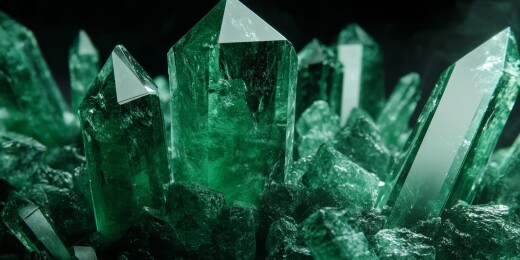 黑色背景下的绿色水晶簇