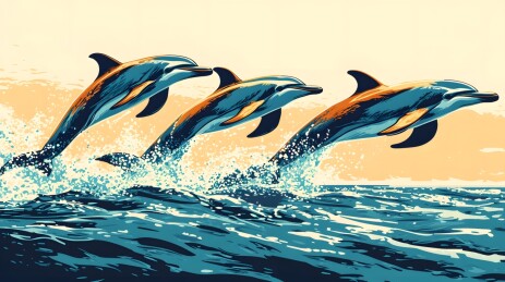 野生海豚跃出蔚蓝海面的壮丽景象