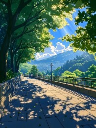 阳光洒在斜坡小路上的光影