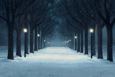 暴雪中的积雪压弯树木