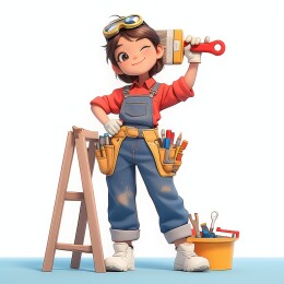 卡通3D人物粉刷匠