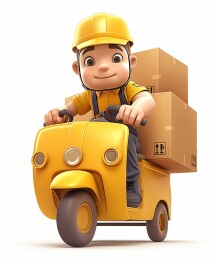 黄色快递包裹车的欢乐配送