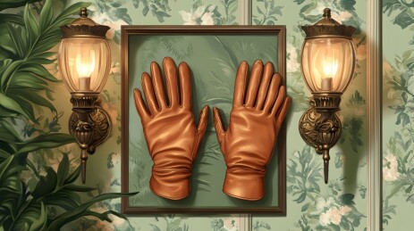 墙上挂着的复古皮手套与工业壁灯