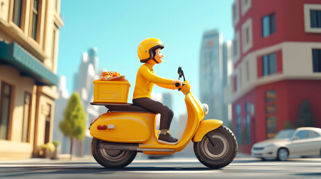 3D卡通外卖骑手城市送餐