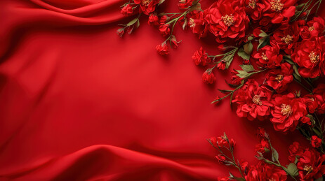 红色织物上的红色花朵特写镜头