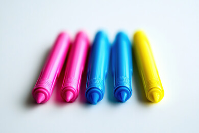 白色背景彩色毡尖笔的高角度视图