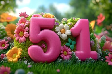 花丛中的粉色51数字造型