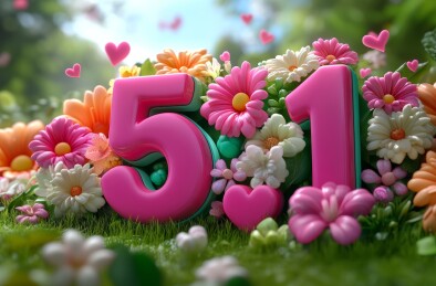 花丛中的粉色51数字造型