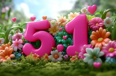 花丛中的粉色51数字造型