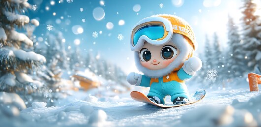 可爱雪地小萌娃滑雪