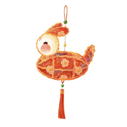 水彩古风手绘兔子灯笼元素素材