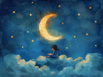 儿童绘本插图月亮上的孩子