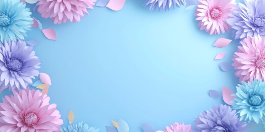 蓝背景边的多彩纸艺花朵