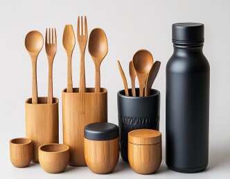 竹制器具与水瓶静物