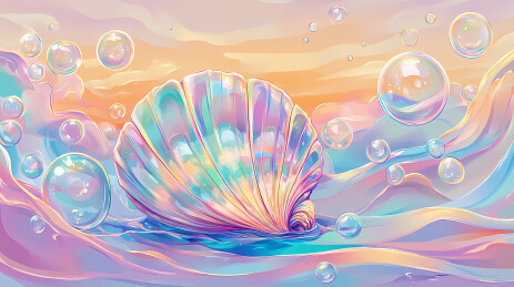 梦幻贝壳水波气泡插画