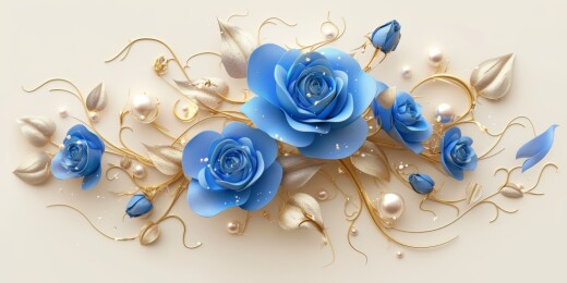 蓝玫瑰配金叶的雅致画面