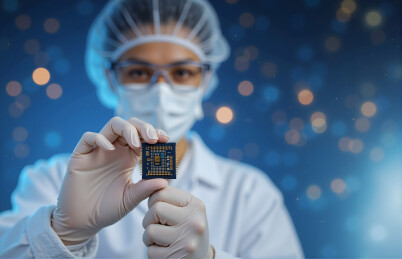 科研人员手持芯片特写